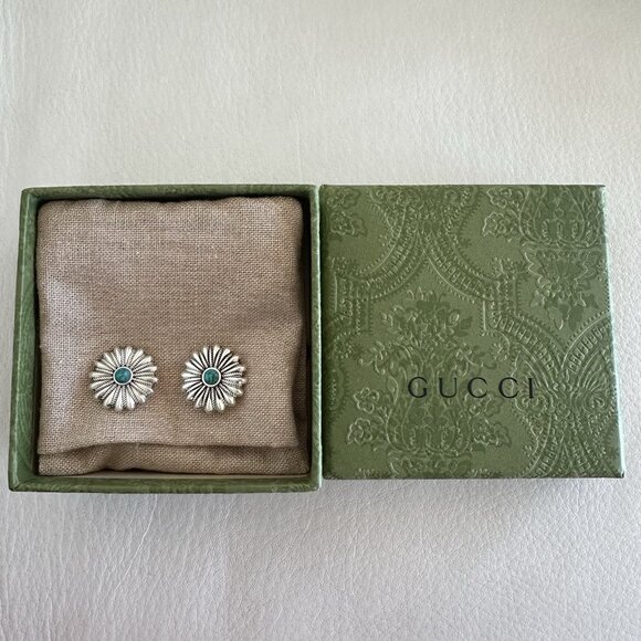 NEW GUCCI STUD Earrings Silver Flower Sterling Silver 100% Authentic - Picture 5 of 7